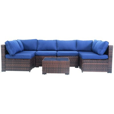 Yardgrace Blue Modular Straight-Back Sofa Set