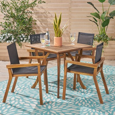 Chaucer Teak Acacia Mesh 5-Piece Dining Set