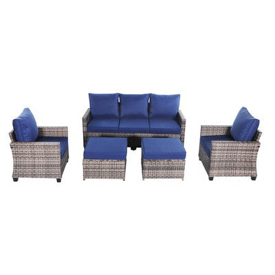 Yardgrace Navy Modular Sofa Set with Ottomans