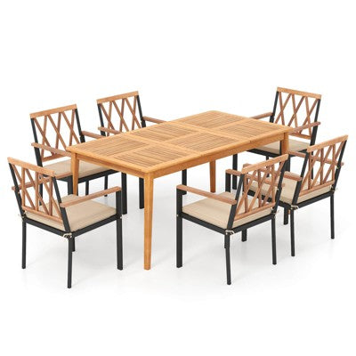 Costway 7-Piece Acacia Dining Set with Cushions