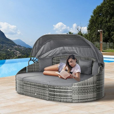 Outsunny Four-Piece Round Rattan Daybed Set
