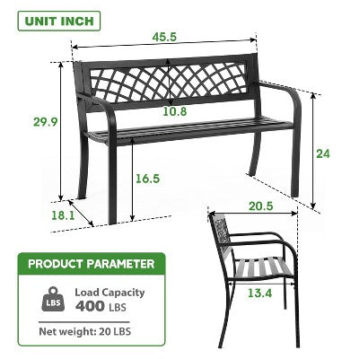 FDW Steel Patio Park Bench with Arms