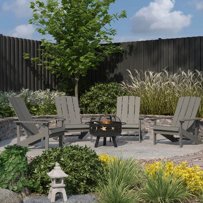 Merrick Lane Adirondack and Fire Pit Set