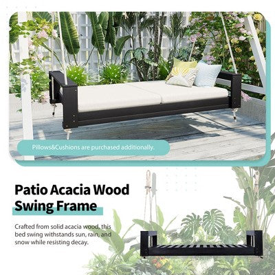 Rustic Twin-Size Acacia Porch Swing Bed