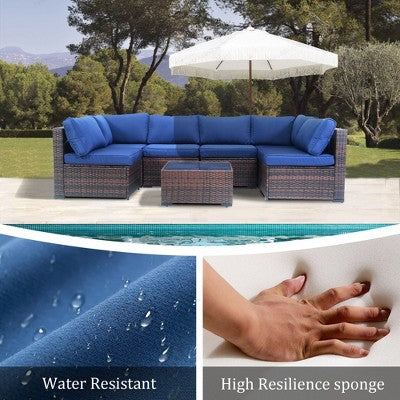 Yardgrace Blue Modular Straight-Back Sofa Set