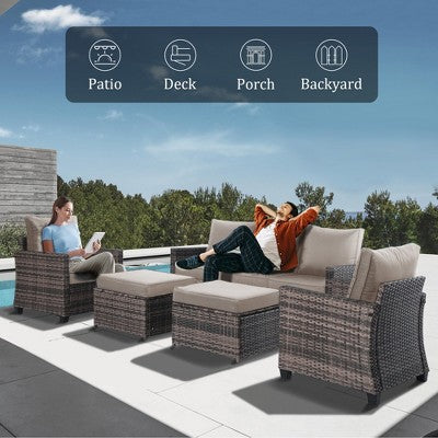 Yardgrace Navy Modular Sofa Set with Ottomans