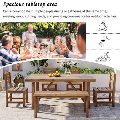Whisen Acacia Six-Seat Dining Bench Set